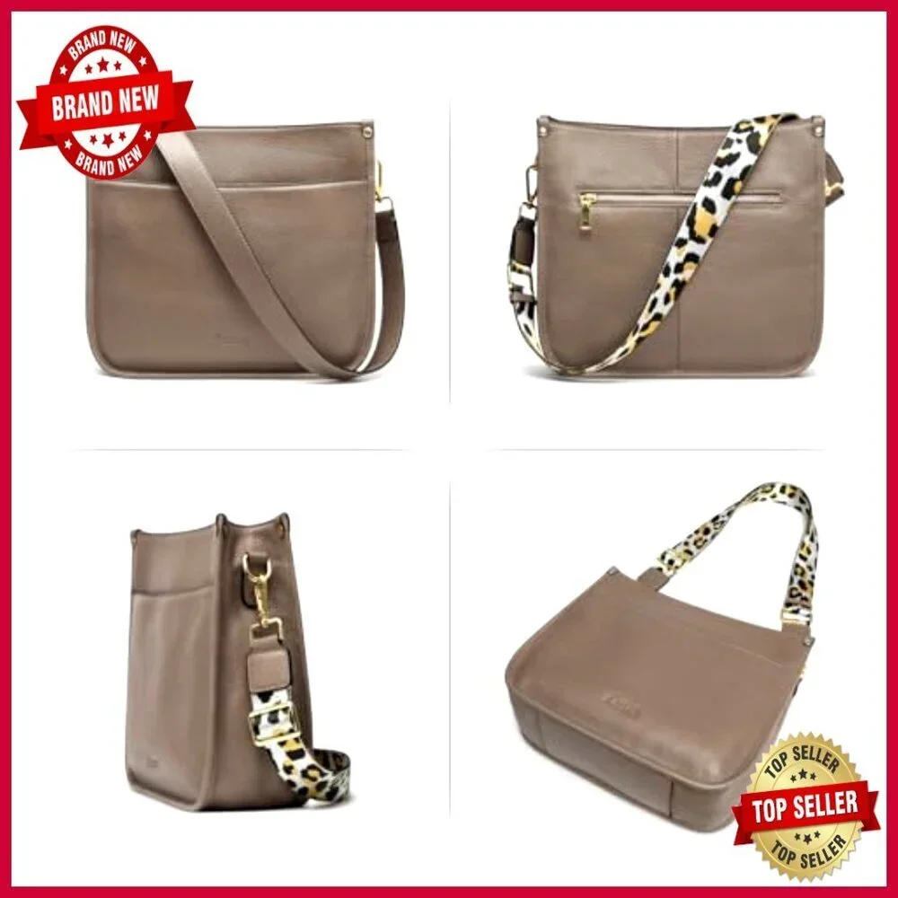 Leather Hobo Crossbody Bag with Adjustable Strap, 11.8x10.6 Inches